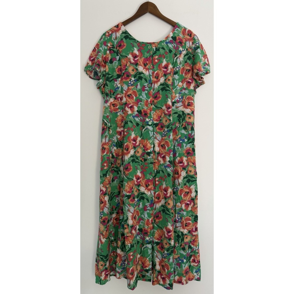 Blair Rayon Button Up Floral Vintage‎ Cottage Midi Dress 2XL Prairie Smocked